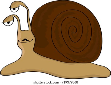 Smiling snail with mustache, vector illustration