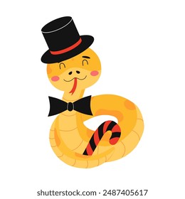 Smiling Snake With Top Hat and Bow Tie