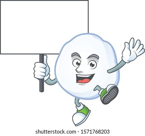 Smiling snowball cute cartoon style bring board