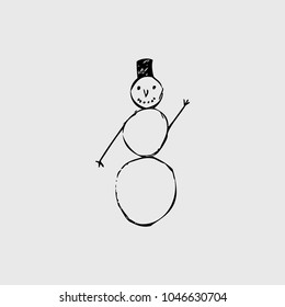 smiling snowman with hat. sketh