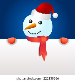 Smiling snowman, holding blank page