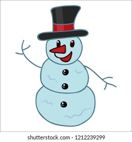 Smiling snowman isolated. Vector doodle illustration.