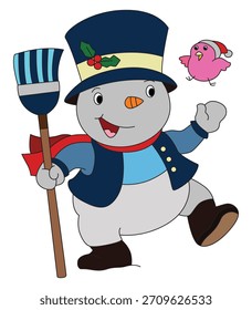 Muñeco de nieve sonriente en botas rojas ilustración de personaje de vacaciones de invierno