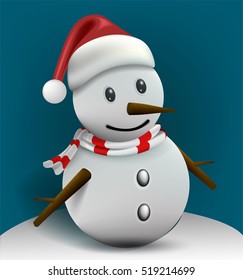 Smiling snowman and Santa Clause, High detailed vector illustration ,Happy Christmas and happy new year companions.