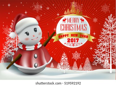 Smiling snowman and Santa Clause, High detailed vector illustration ,Happy Christmas and happy new year companions.