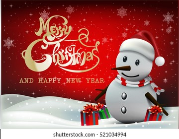Smiling snowman and Santa Clause, High detailed vector illustration ,Happy Merry Christmas and happy new year companions.