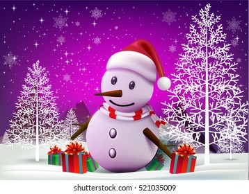 Smiling snowman and Santa Clause, High detailed vector illustration ,Happy Merry Christmas and happy new year companions.