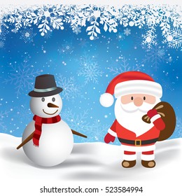 Smiling snowman and Santa Clause, High detailed vector illustration Merry Christmas! Happy Christmas and happy new year companions.