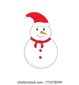 Smiling Snowman With Santa Hat and Red Scarf Vector Isolated In White Background