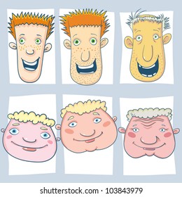 Smiling son, father and grandfather vector set .
