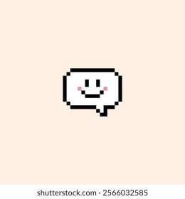 Smiling speech bubble emoji. Pixel art icon. Retro sticker. Editable pixel vector illustration. Cute badge. Game abstract element. Y2k modern geometric shape for collage, poster. Mood of 90s