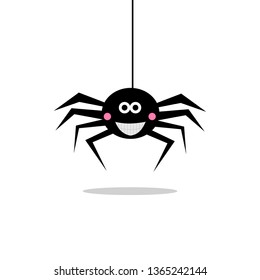 smiling spider hanging down on a cobweb.vector illustration