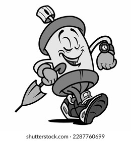 Smiling spray character vector, black and white, white background.