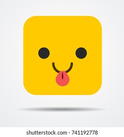 Smiling square emoticon with tongue in a flat design