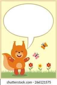 Smiling squirrel with bubble speech, box for your text