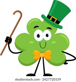 Smiling St. Patrick's Clover Leaf Cartoon Character. Vector Illustration Flat Design Isolated On Transparent Background