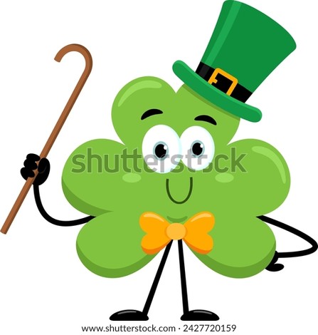 Smiling St. Patrick's Clover Leaf Cartoon Character. Vector Illustration Flat Design Isolated On Transparent Background