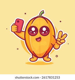 smiling star fruit character mascot taking a selfie with a smartphone isolated cartoon 