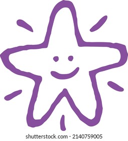 Estrella sonriente. Carácter divertido y feliz de mano dibujado