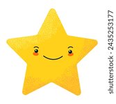 Smiling star. Happy textured star with face. Design element for prints, cups, plates, dishes, t-shirts and stickers for kids