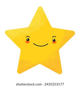 Smiling star. Happy textured star with face. Design element for prints, cups, plates, dishes, t-shirts and stickers for kids
