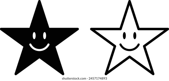 Smiling star icon set in two styles isolated on white background . Vector illustration