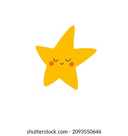 Smiling star vector illustration isolated on white background. Cute happy golden star.