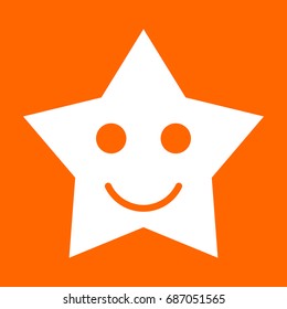 Smiling star white icon .