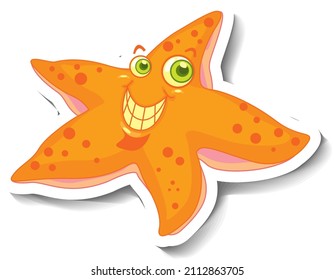 Smiling starfish animal cartoon sticker illustration