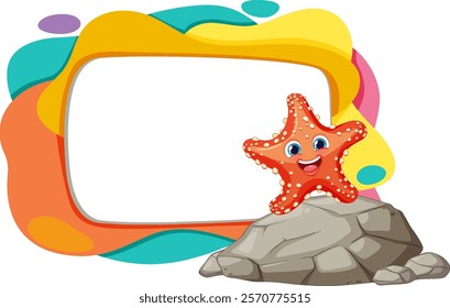 Smiling starfish sitting on a rocky surface