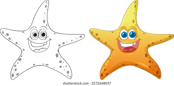 Smiling starfish with vibrant colors and joyful expression