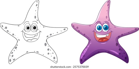 Smiling starfish with vibrant colors and playful expression