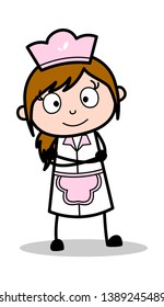 Smiling and Staring - Retro Cartoon Waitress Female Chef Vector Illustration