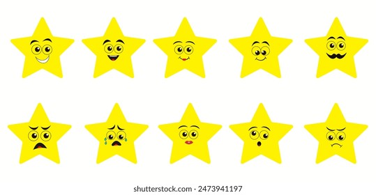 Ilustración de diseño de Vector de dibujos animados de estrellas sonrientes aisladas sobre fondo blanco. Vector