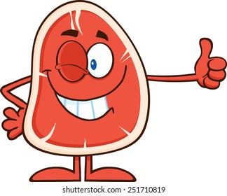 Smiling Steak Cartoon Mascot Character Giving A Thumb Up. Vector Illustration Isolated On White