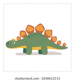 Smiling stegosaurus with colorful details. Ideal for baby room decor, kid books, apparel prints, and educational themes. Vector illustration