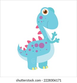 Smiling stegosaurus with polkadot pattern. cute and funny prehistoric reptile. vintage monster.