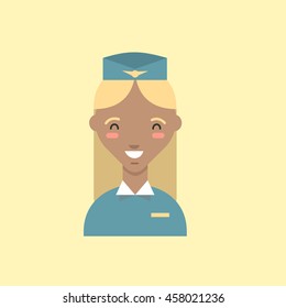 Smiling stewardess icon. Cartoon vector female character. Vector.