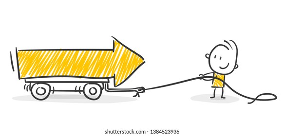 Smiling Stick Figure With Arrow On Wheels Vector