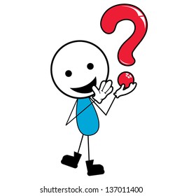 smiling stick figure with red question mark