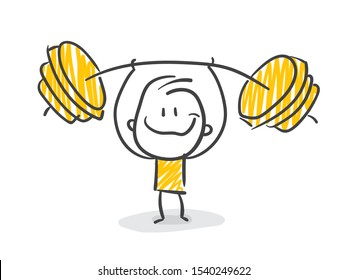 Smiling Stickman Doing Weight lifting