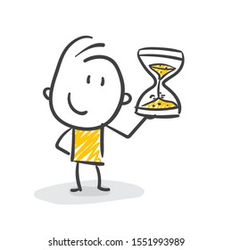 Smiling Stickman With Hourglass Vector