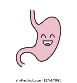 Smiling stomach color icon. Healthy digestive system. Gastrointestinal tract health. Isolated vector illustration