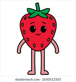 Smiling strawberry character Kawaii vector illustration. Perfect for school lunch programs and fruity pop culture collectibles.