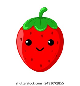 Smiling strawberry character vector isolated on white background