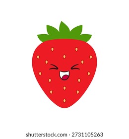 Smiling strawberry, cute and fun cartoon character, beautiful sweet berry, a symbol of summer, happy face, emotions joy delight, kawaii style, icon vector children's illustration.