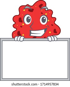 Smiling streptococcus pneumoniae cartoon design style has a board