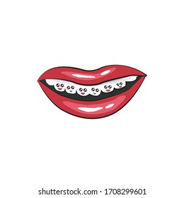 Smiling Strong Healthy Teeth with Lips Vector Illustration on White Background. Dental Care Concept. Teeth Care Illustration.