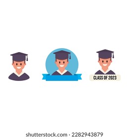 Smiling student on graduation day. Set of avatars. Flat style male. Vector illustration.