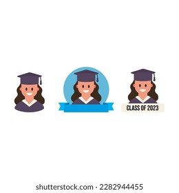 Smiling student on graduation day. Set of avatars. Flat style female. Vector illustration.